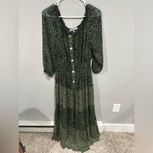Green Leopard Print Maxi Dress